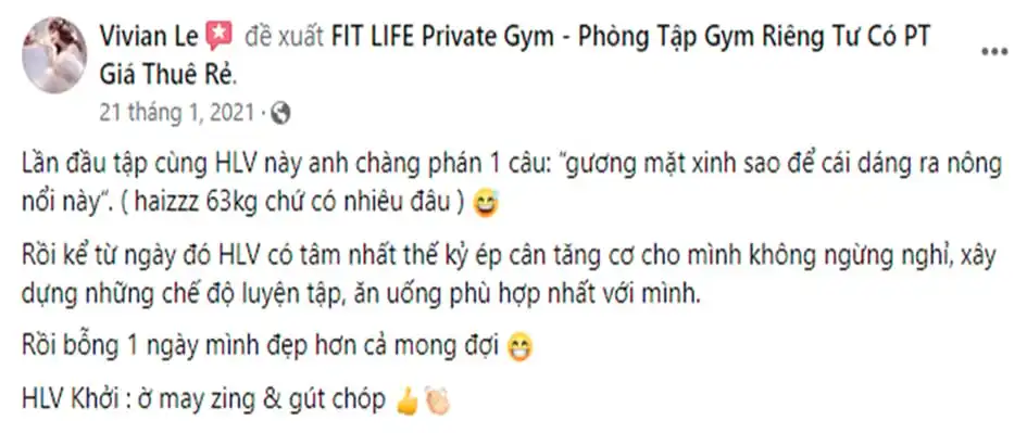 Đánh giá về PT Gym FIT LIFE Private Gym